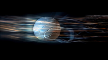 Dynamic Volleyball in Mid-AirA Stunning Display of Spin and Motion Against a Black Background