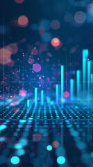 abstract blue background with 3d graphs, data visualisation, global business finances and digital interface concept