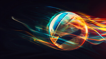 Dynamic Energy of a Spinning VolleyballCapturing Motion and Agility Against a Black Background