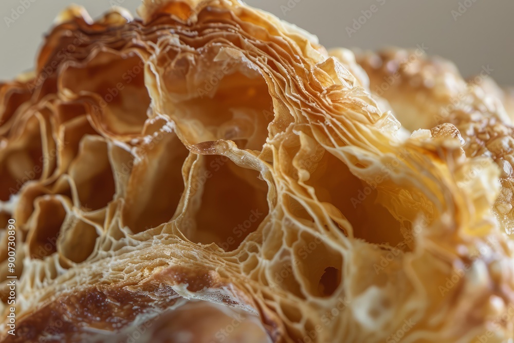 Sticker Detailed closeup view of golden honeycomb texture with intricate hexagon pattern and porous geometric structure, showcasing the natural and organic bee product made of beeswax