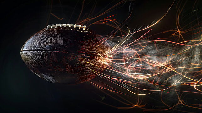 Dynamic EnergyA Spinning Football in Mid-Air Against a Dramatic Black Background with Motion Lines and Reflections Capturing the Thrill of the Game