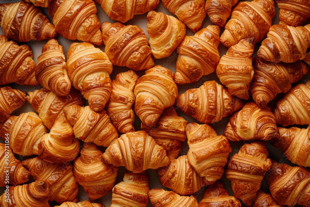 Poster delicious array of golden croissants filling the frame from a topdown perspective