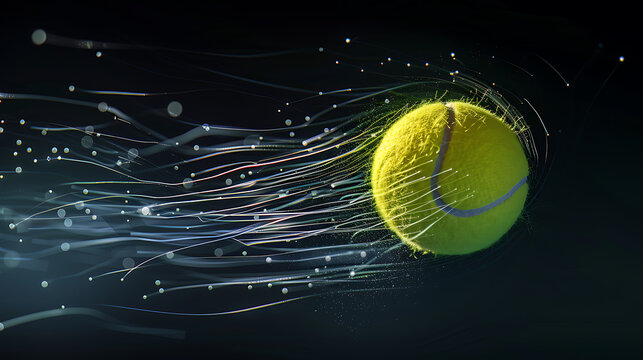 Dynamic Tennis Ball in Mid-AirCapturing the Intensity of Motion Against a Stark Black Background