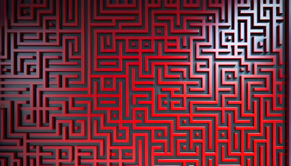 Red Metallic Maze Background, 3D Digital Technology Background, Ideal for Futuristic and High-Tech Designs, with a Bold and Vibrant Look