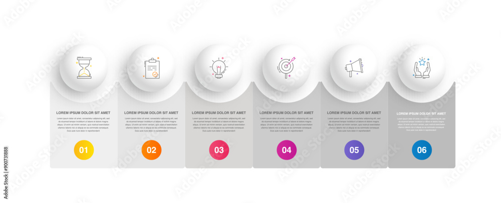 Poster modern vector infographics design template. concept with six steps, labels. creative timeline with g