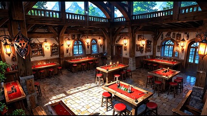 Naklejka premium vibrant breathtaking panoramic view of a tavern background
