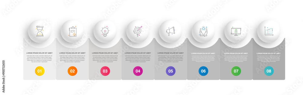 Poster modern vector infographics design template. concept with eight steps, labels. creative timeline with