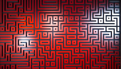 Red Metallic Maze Background, 3D Digital Technology Background, Ideal for Futuristic and High-Tech Designs, with a Bold and Vibrant Look