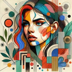 An modern art portrait, integrate vibrant colors, dynamic shapes and layered textures