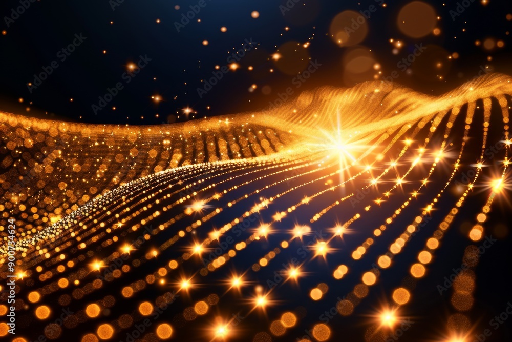 Aufkleber digital wave of glowing orange particles symbolizing data flow and technological advancement in a dy