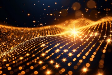 Fototapeta premium Digital wave of glowing orange particles symbolizing data flow and technological advancement in a dynamic abstract style