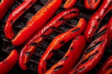 Photo of grilled red bell pepper strips