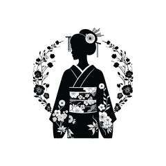 woman wear traditional fashion Japanese kimono with delicate floral patterns