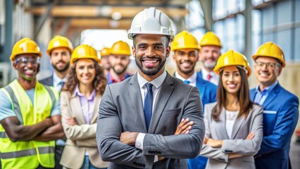 Professional Smiling Engineer Standing Out in Diverse Group