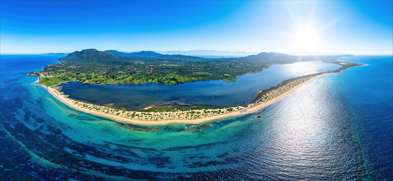 Corfu, 10 June 2024: Ionian Islands of Greece Corfu. Panoramic view of the breathtaking Halikounas Beach.