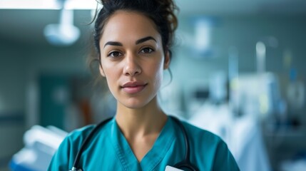 Fototapeta premium Portrait of a confident woman medical worker in a hospital setting
