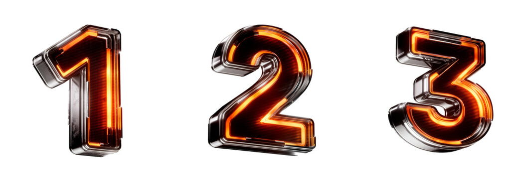 n&uacute;mero 1, 2, 3 led futurista neon. render 3d isolado em fundo transparente black friday