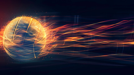 A Dynamic Volleyball in MotionCapturing the Energy and Intricacies of a Spinning Ball Against a Black Background