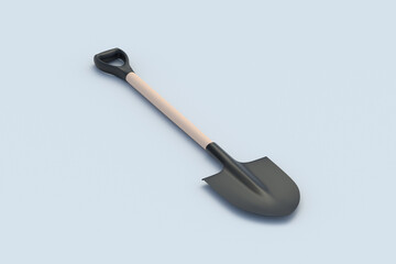 Shovel on gray background. Garden equipment. Construction tool. 3d render
