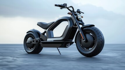 Obraz premium Sleek Black Electric Scooter on Plain Background - Eco-Friendly Transportation