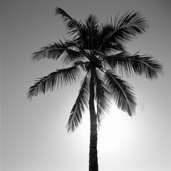 Graceful Palm Tree Silhouette Against Sunset Sky
