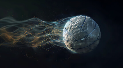 A Captivating MomentA Spinning Volleyball in Motion Against a Stark Black BackgroundShowcasing Intricate Details and Vibrant Colors