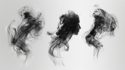 Fototapeta premium Ethereal Black Smoke Plumes on White Background