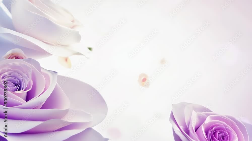 Poster delicate rose petals floating in soft pastel light. generative ai
