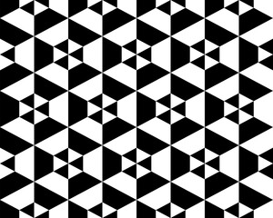 Geometric black and white hexagons and triangles, seamless pattern
