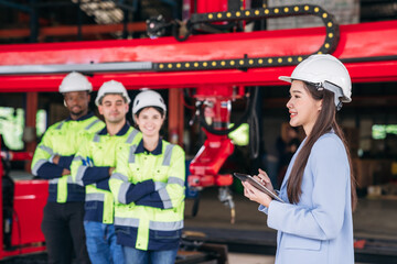 The workers are smiling and seem to be enjoying their time together. Worker industry join hand for collaboration.