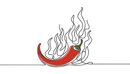 Chili hot peppers one line continuous drawing. Chili peppers continuous one line illustration. Vector minimalist linear illustration