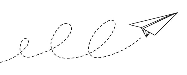 Continuous line paper plane, airplane vector art background. Abstract doodle email, mail plane, travel dream concept air. Business trip Vector abstract illustration flying ship in sky.