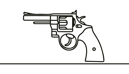 Continuous line art drawing of gun. One line drawing the gun