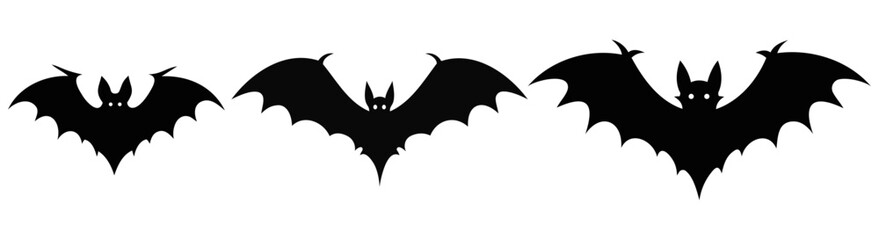 Halloween isolated black bat silhouettes for holiday horror night, vector cartoon icons.
