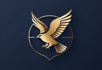 Obraz premium Golden Eagle Emblem on Navy Blue Background