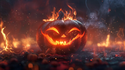 Naklejka premium Halloween Style Poster Halloween Banner Pumpkin Monster Aspect 16:9