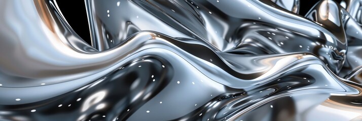 3D chrome metal organic fluid shapes and stars, liquid mercury icon with smooth, reflective surface