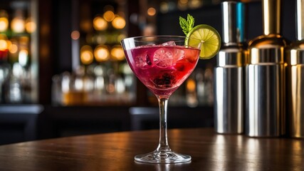 cocktail lounges background with cosmopolitan cocktail drink
