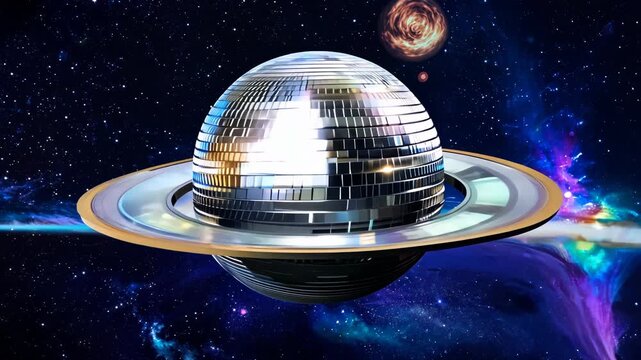 Futuristic Dance Floor Ball Floating Amidst Cosmic Wonders