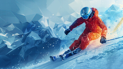 A Skier's Descent Through Crystalline Mountains