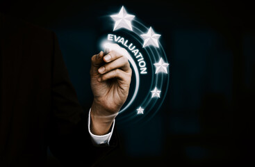 Customer review satisfaction feedback survey concept. User give rating to service experience on...