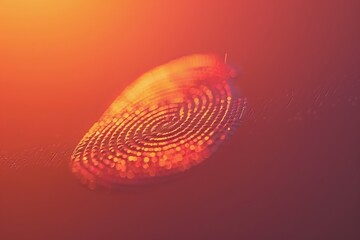 Glowing digital fingerprint in red on a gradient background symbolizing biometric technology and data security