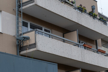 concrete balconies on a residential building in the city