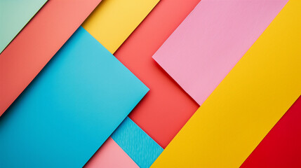 Bright and colorful background, background of rectangular bright and multicolored shapes superimposed on each other, with shadows