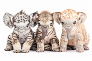 Obraz premium Majestic giraffe herd with powerful presence, detailed fur texture, bright and clear light, isolated white background, impressive and wild animal group.