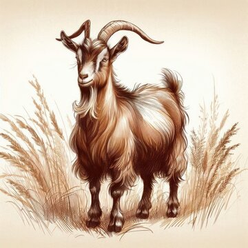 recommend clip art: Goat on a meadow, Hand drawing, line art, vintage line drawing cow, goat, goats, herd of cows, herd of goats, billy goat, milk, milkman, farm, engraving, house, barn, valley