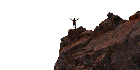 Adventure Woman Hiker on top of Mountain Peak. 3d Rendering for Composite. PNG Cutout