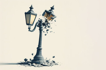 A broken old street lamp. Space for text.