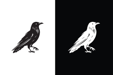 Obraz premium Crow icon silhouette. Raven silhouette Flat Icon vector illustration Black