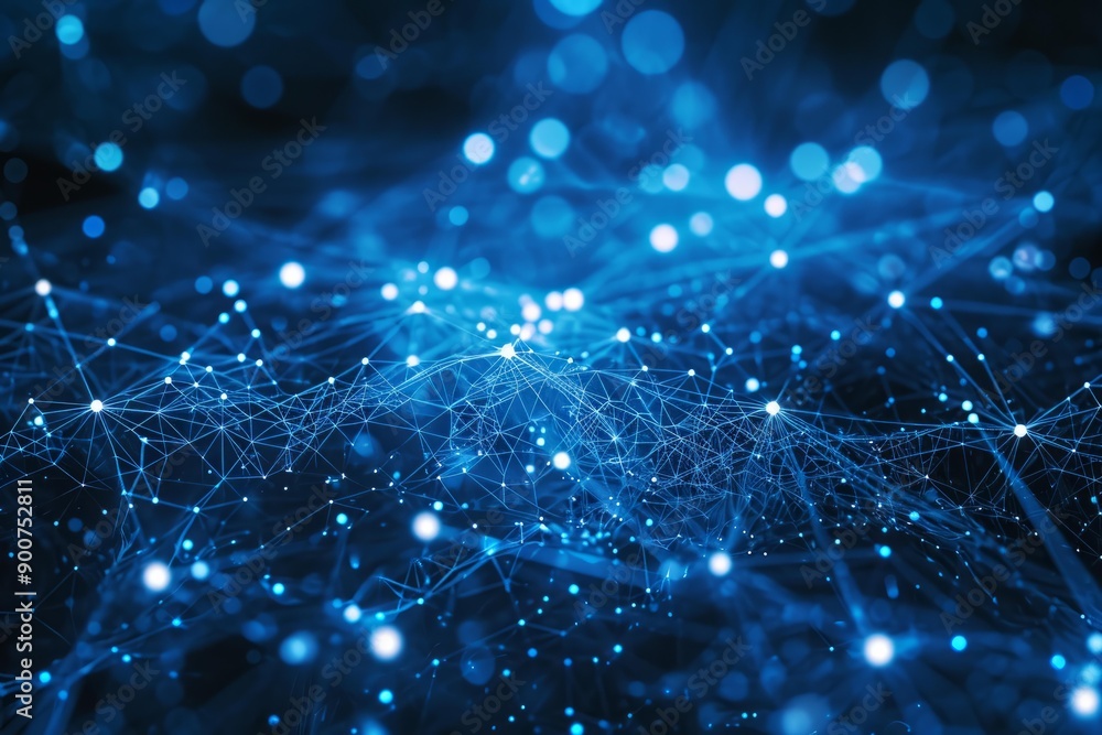 Poster abstract image of a blue network structure symbolizing connectivity and technology